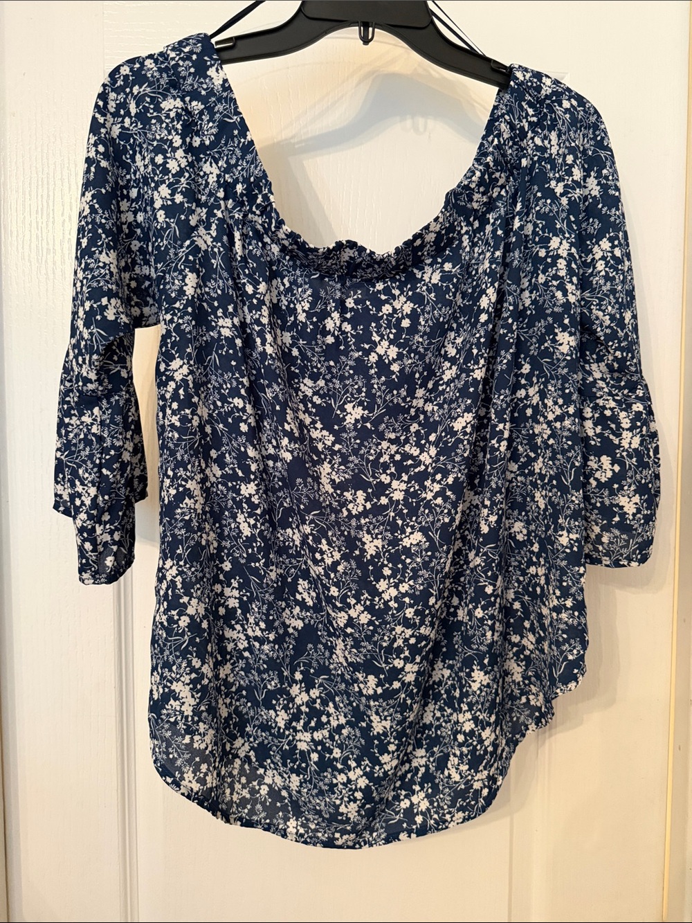 VERSE Women’s Navy Blue Floral Blouse - Lightweight bell Sleeve Top - Picture 2 of 8